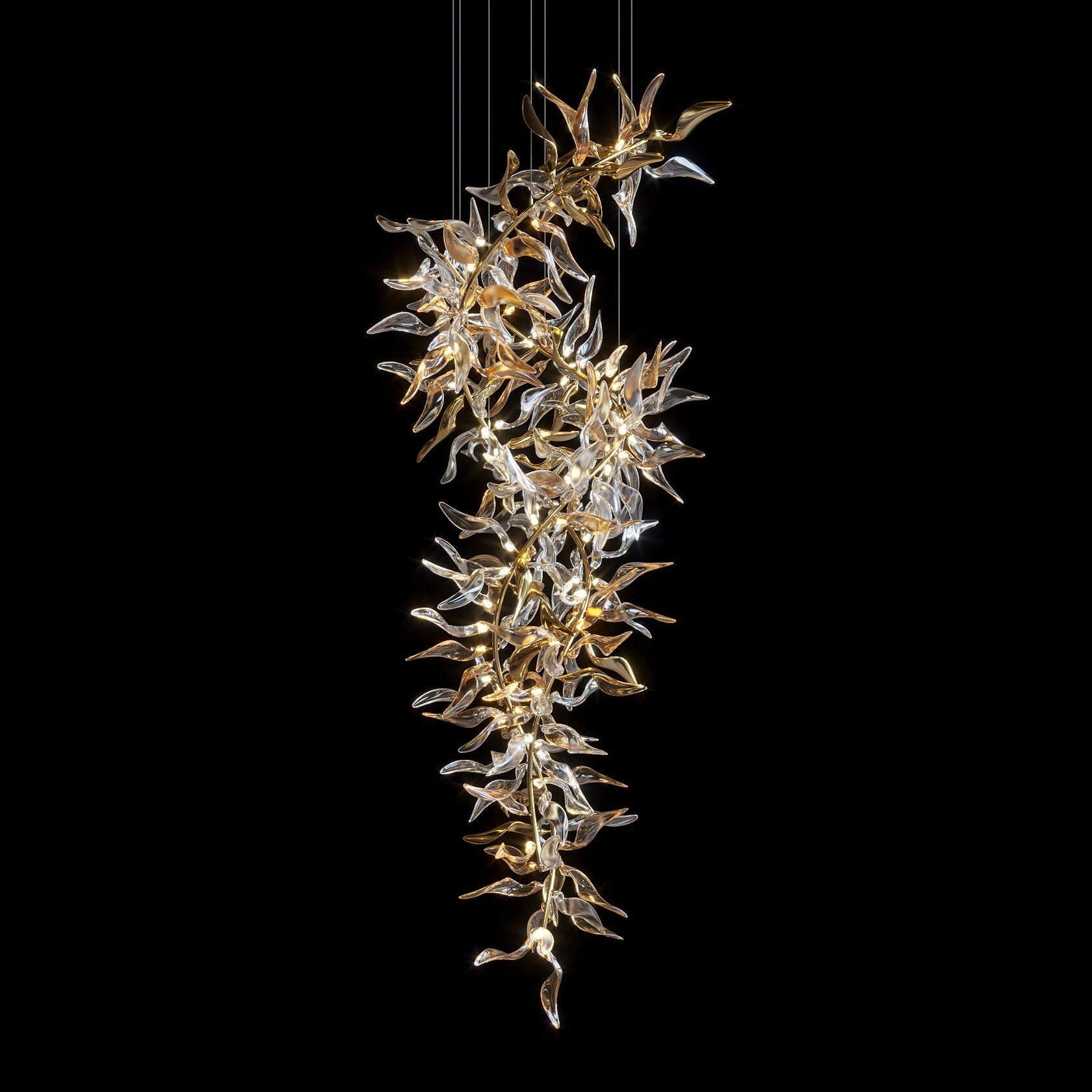 Amber Glass Leaf Branch Chandelier