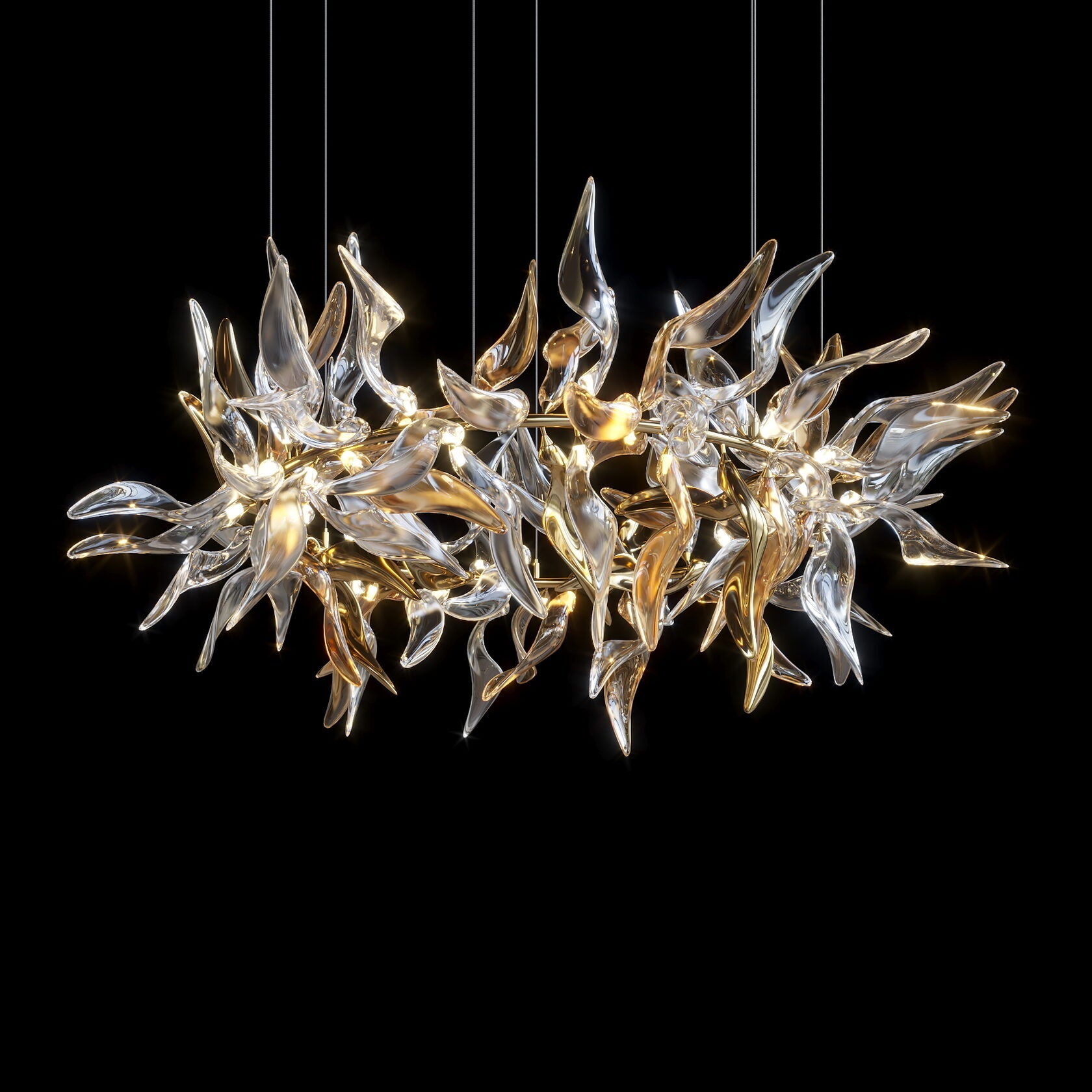 Amber Glass Leaf Branch Chandelier