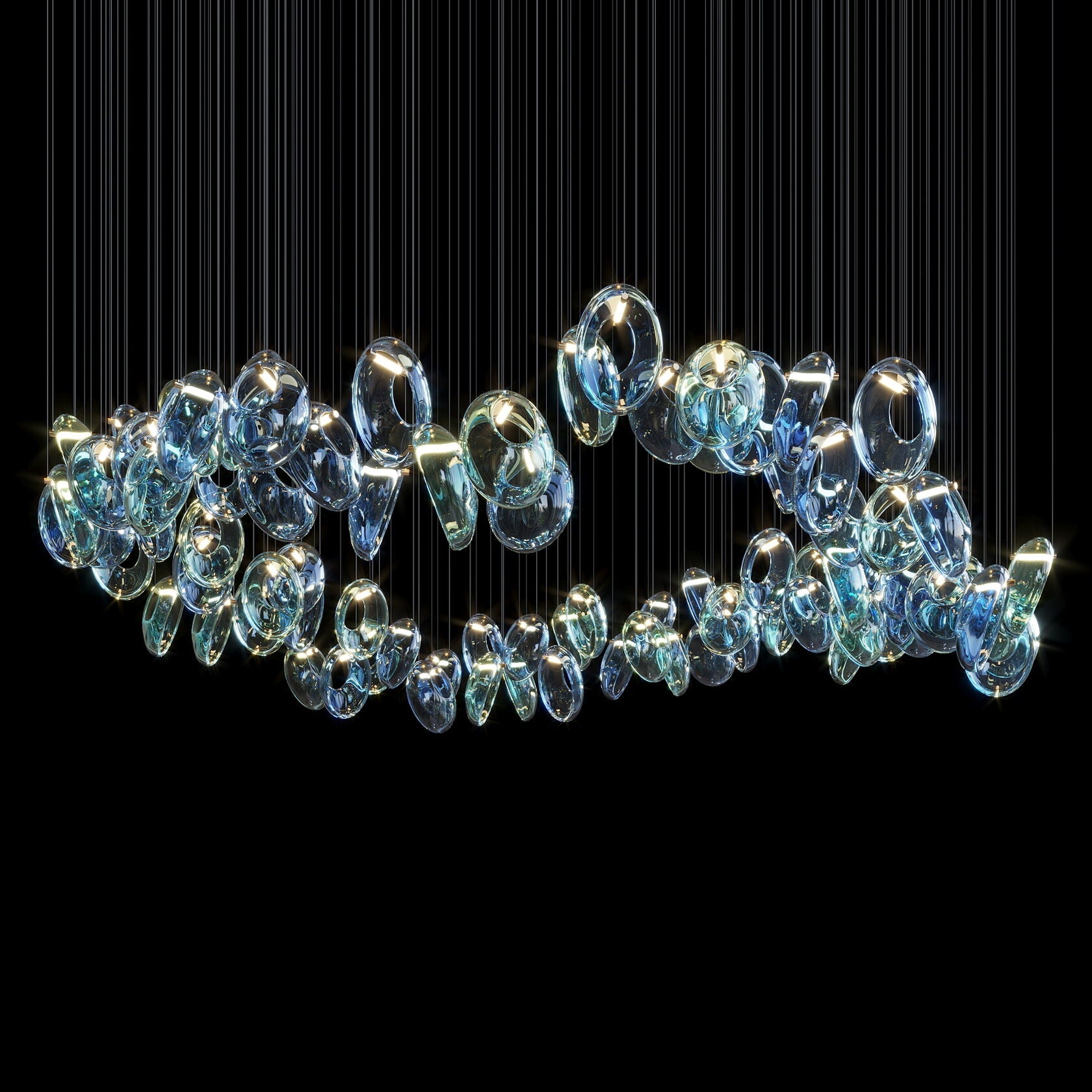 Blue Glass Ring Cluster Chandelier