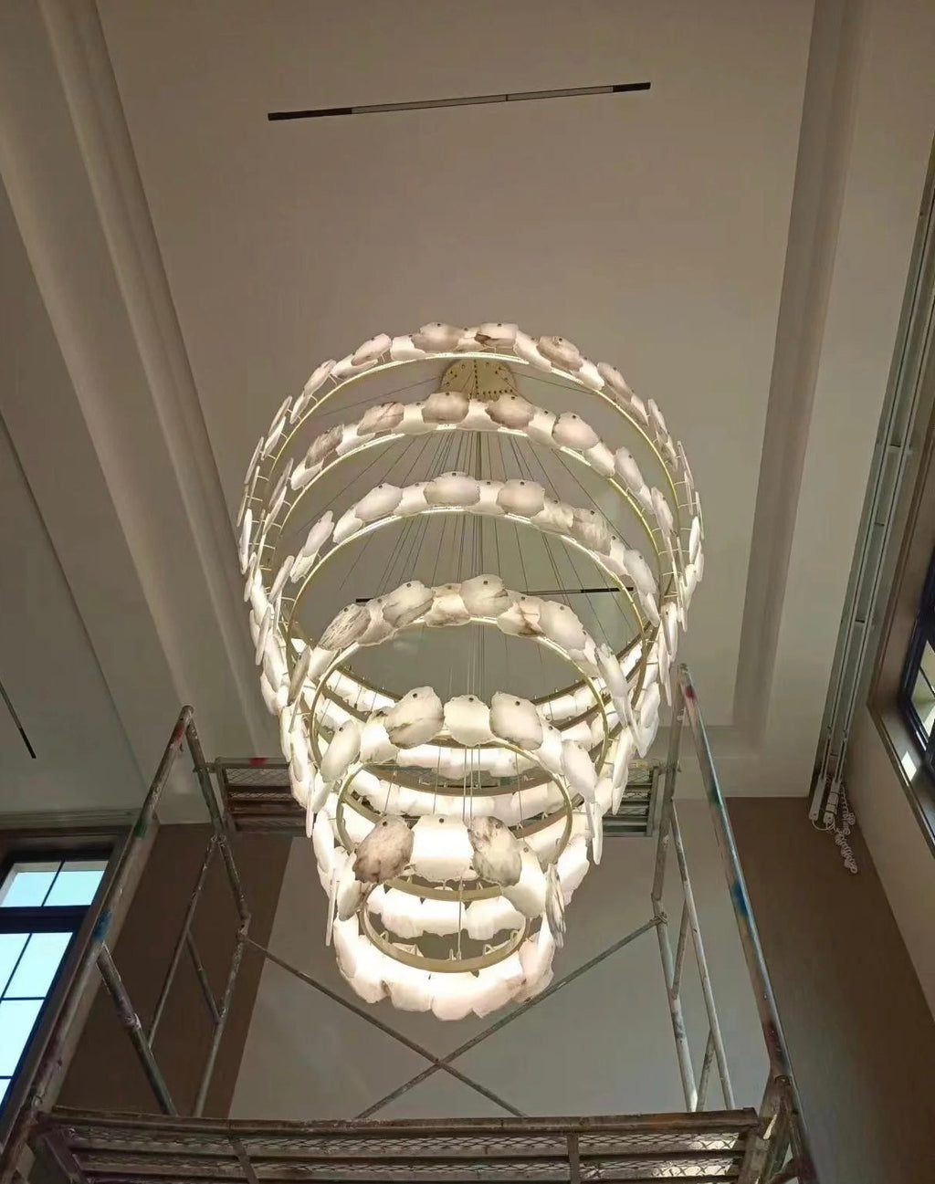Modern Multi-layer White Alabaster Chandelier for Staircase/Foyer by Bling Lighting Studio