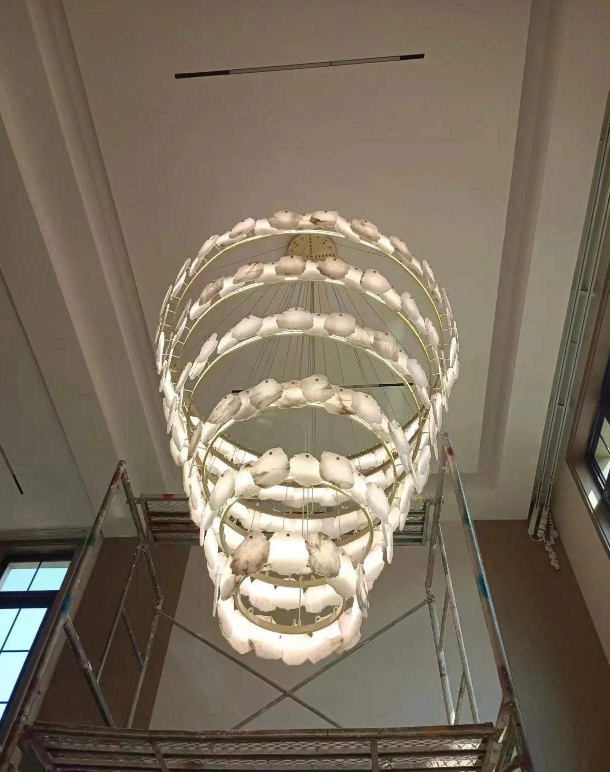 Modern Multi-layer White Alabaster Chandelier for Staircase/Foyer by Bling Lighting Studio