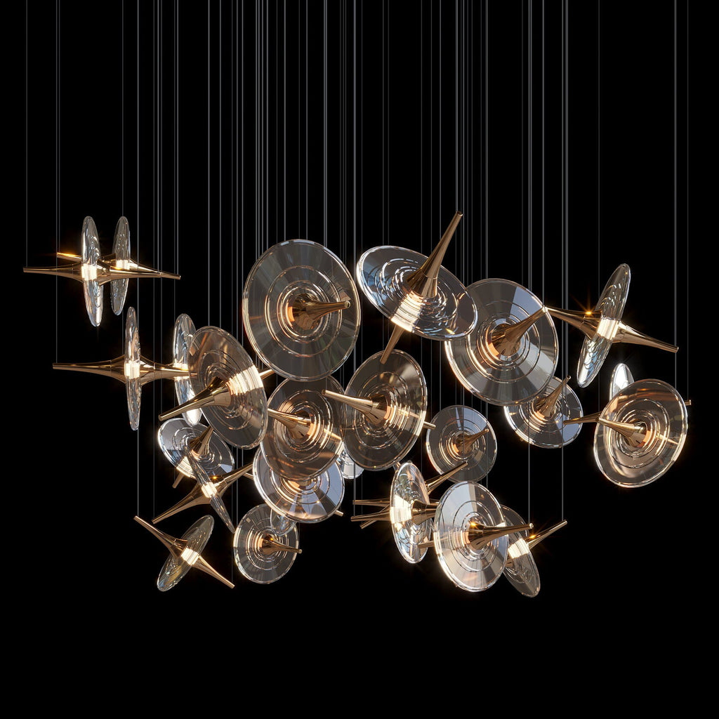 Smoke Disc Orbit Chandelier