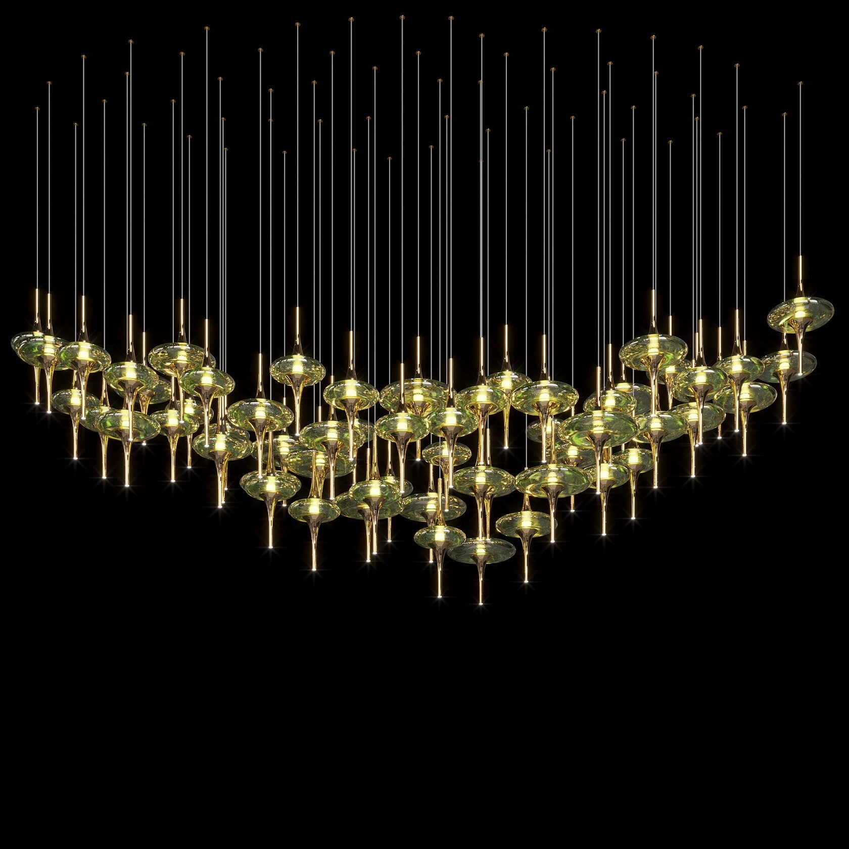 Green Glass Saucer Chandelier