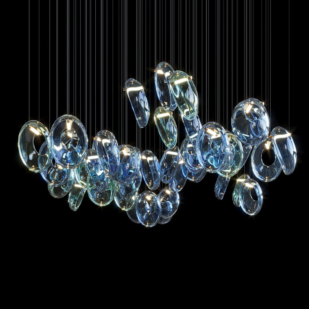 Blue Glass Ring Cluster Chandelier