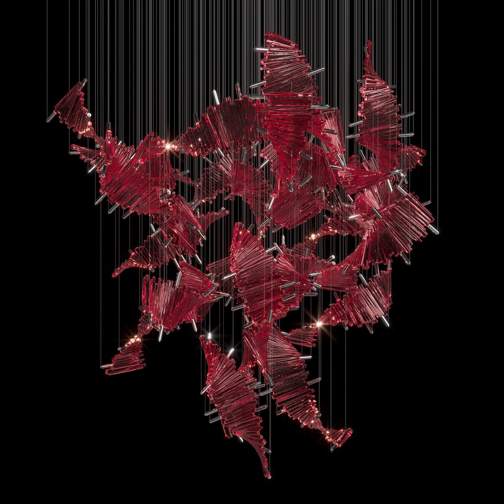 Crimson Fan Wave Chandelier