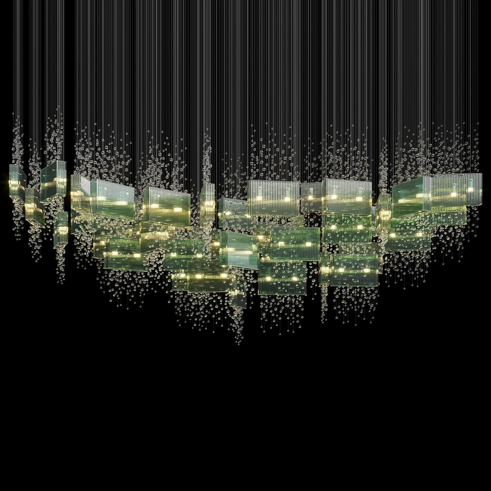 Green Crystal Rain Chandelier