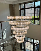 Modern Multi-layer White Alabaster Chandelier for Staircase/Foyer by Bling Lighting Studio