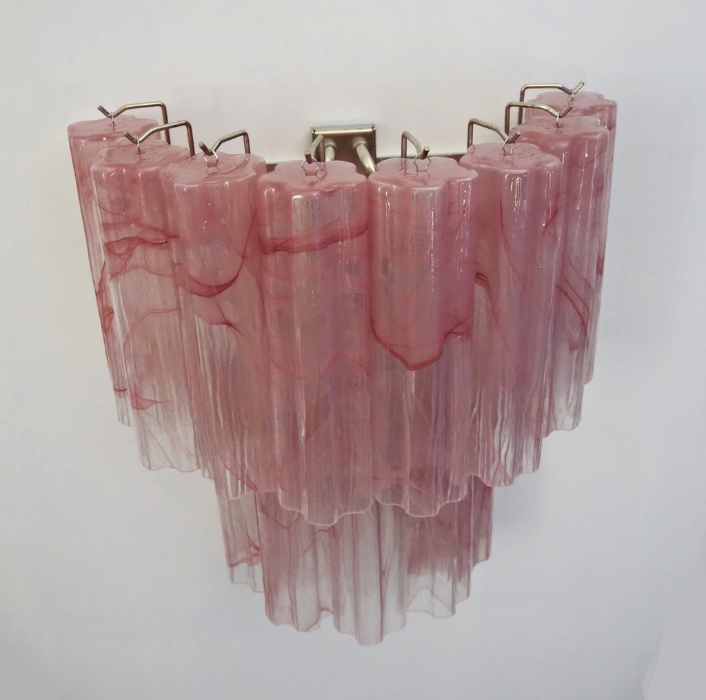 Murano Wall Lamp | 13 Pink Alabaster Glass Tubes | Set of 2