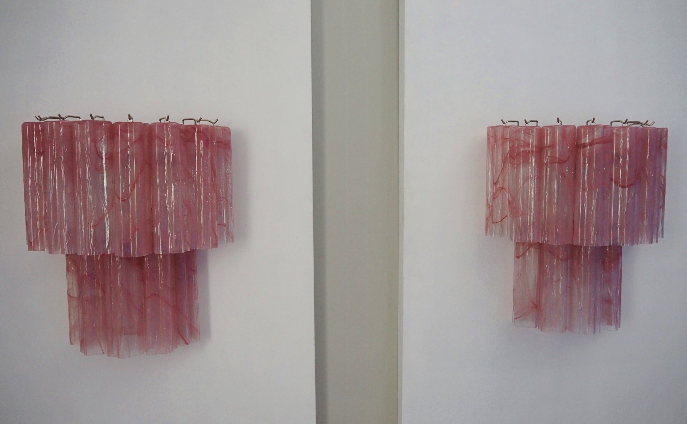 Murano Wall Lamp | 13 Pink Alabaster Glass Tubes | Set of 2