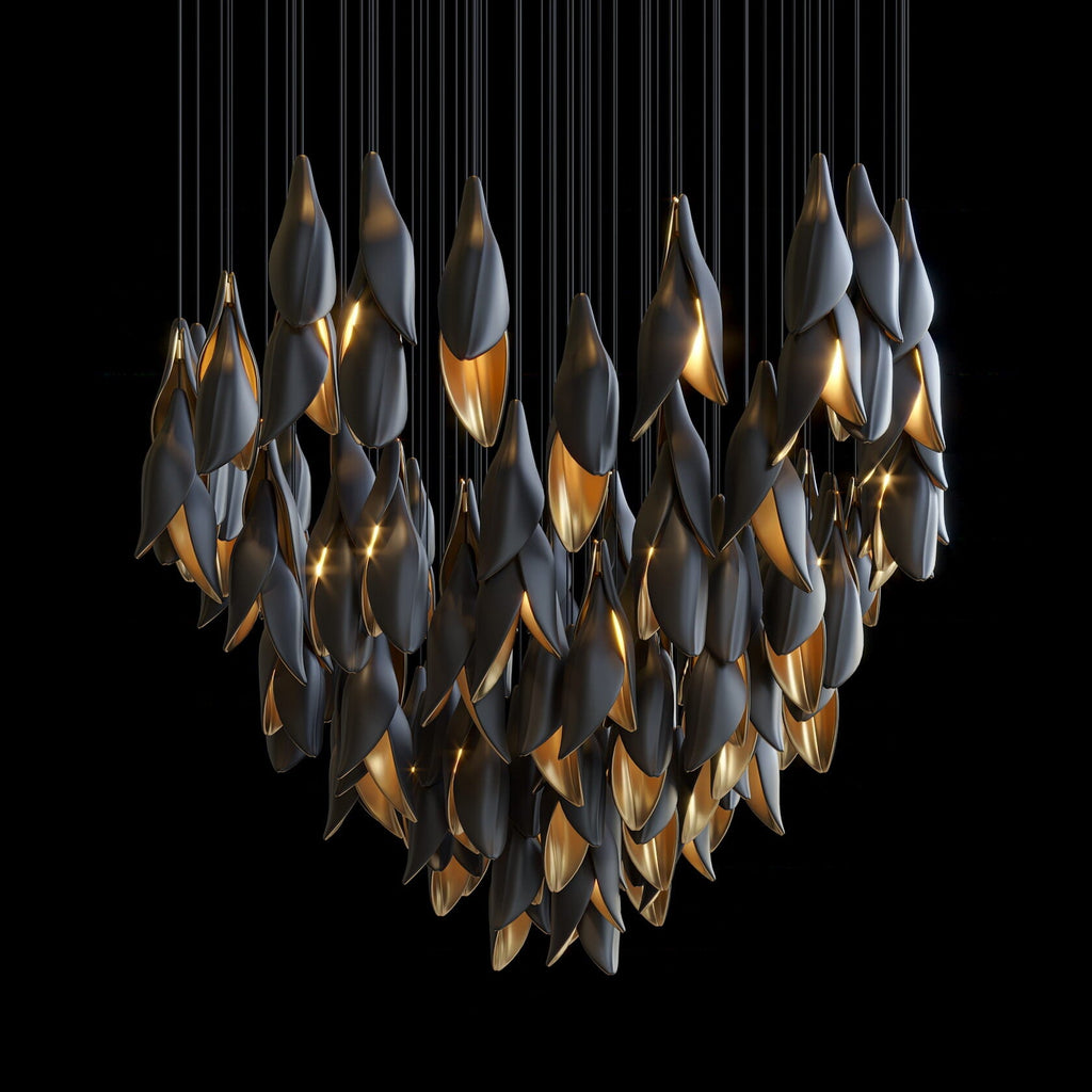 Black Gold Petal Cascade Chandelier