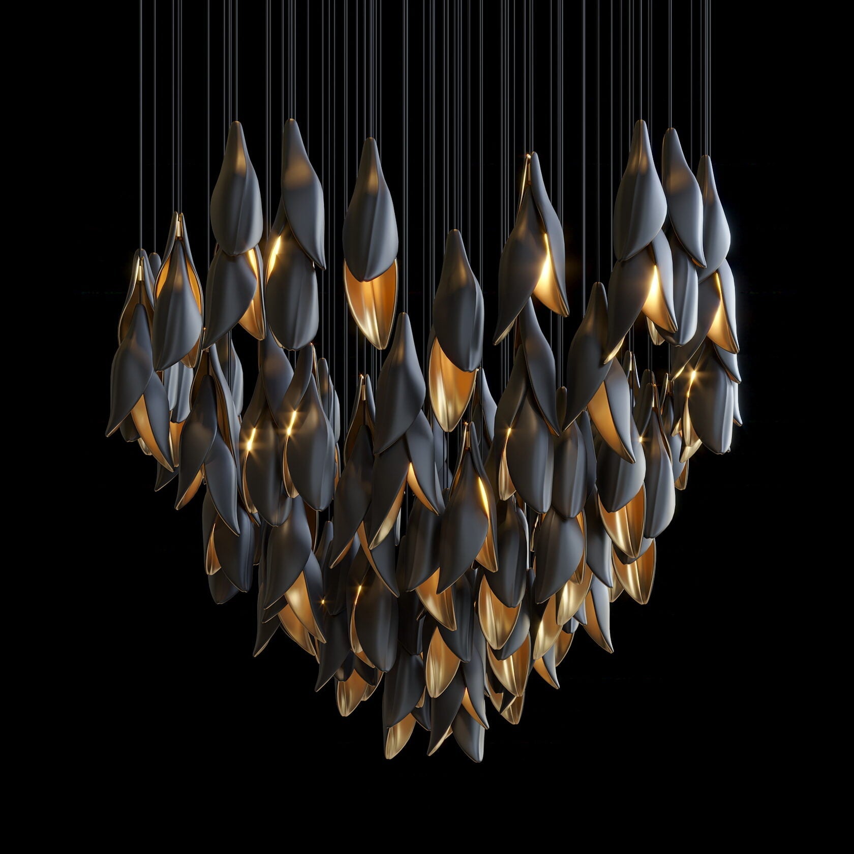 Black Gold Petal Cascade Chandelier