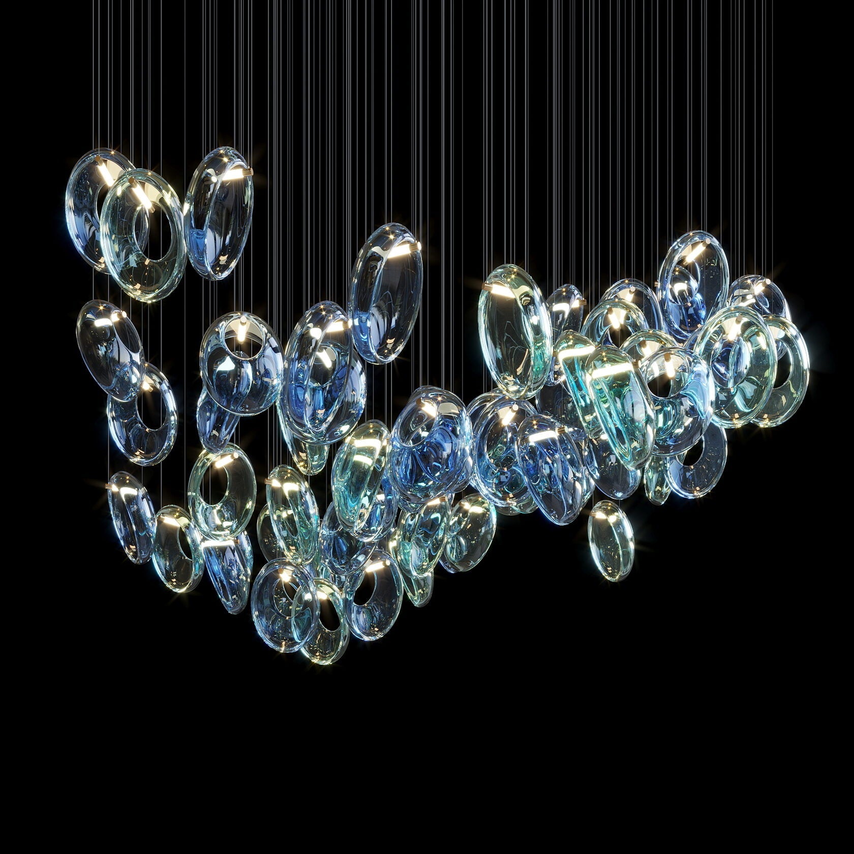 Blue Glass Ring Cluster Chandelier