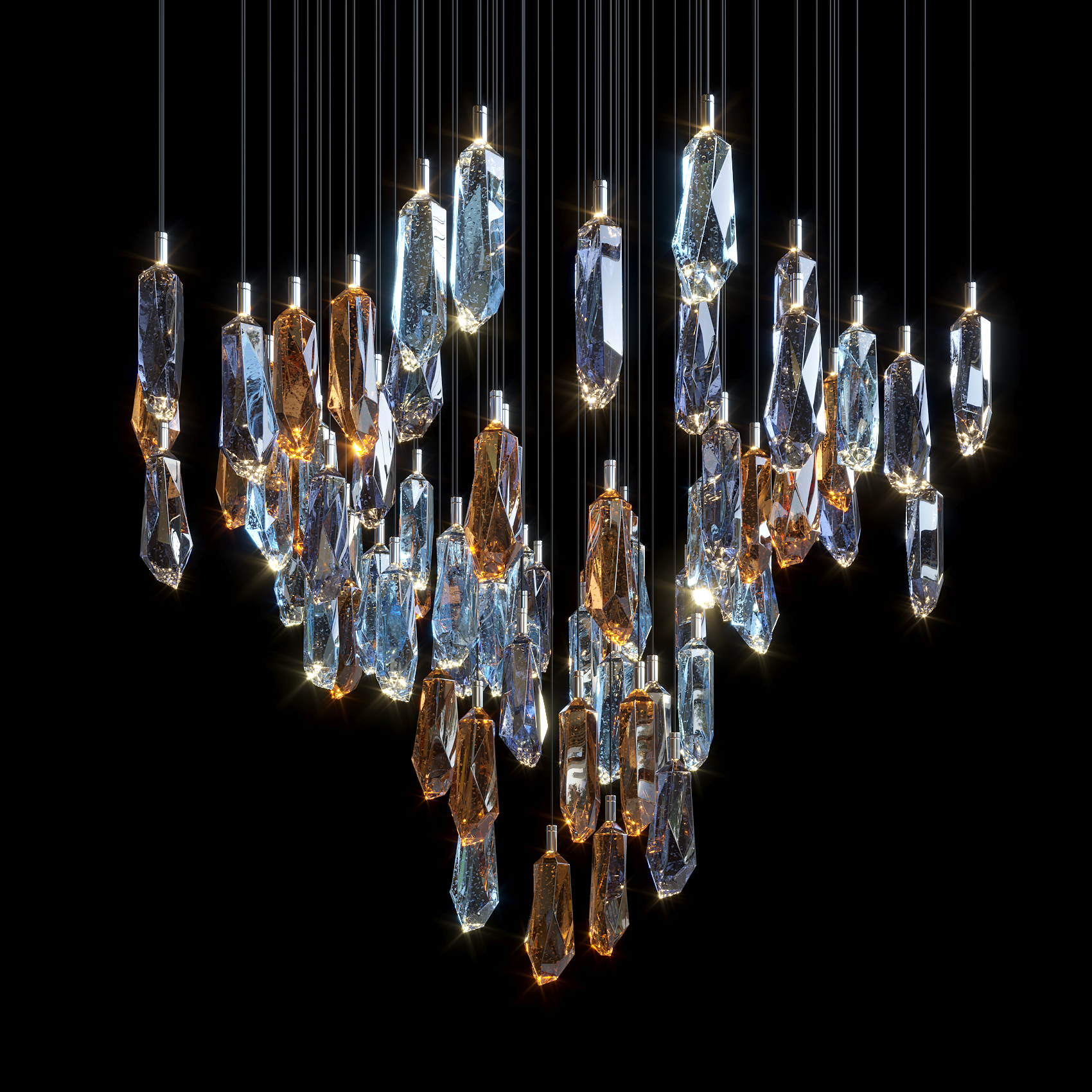 Amber Blue Crystal Rain Chandelier