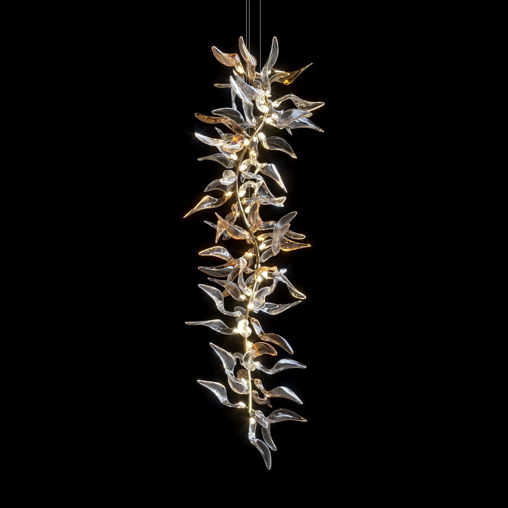 Amber Glass Leaf Branch Chandelier