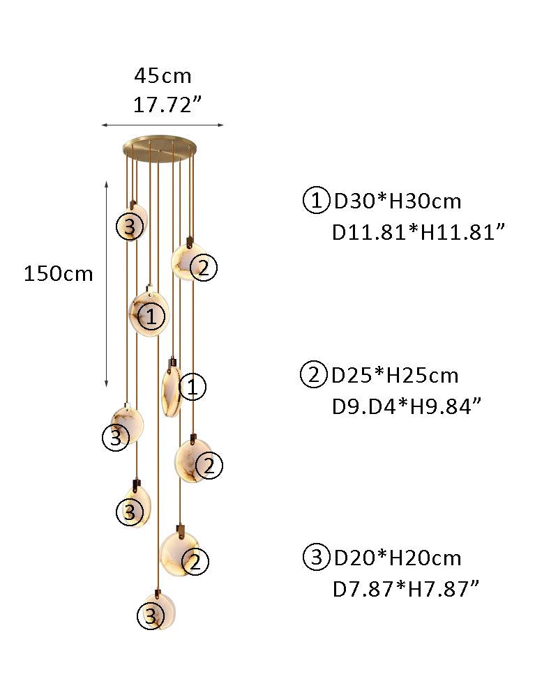 Postmodern LED Spanish Marble Chandelier Lamp in Brass for staircase by Bling Lighting Studio