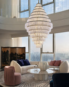 Stairwell Luxury Modern LED High Ceiling Large Alabaster Chandelier by Bling Lighting Studio