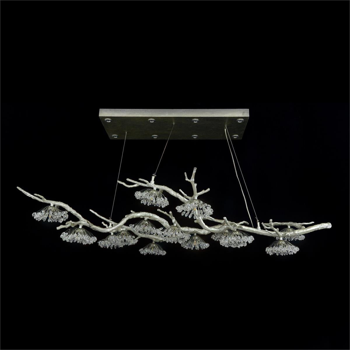 Hanasaku Crystal Bud Branch Fourteen-Light Oblong Chandelier by Bling Lighting Studio
