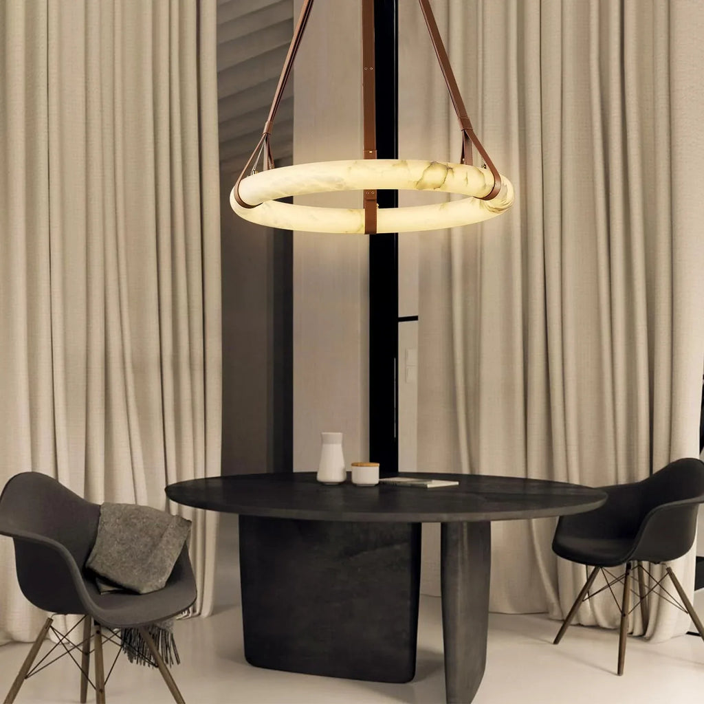 Modern Round Alabaster Chandelier for Living Room/Bedroom by Bling Lighting Studio