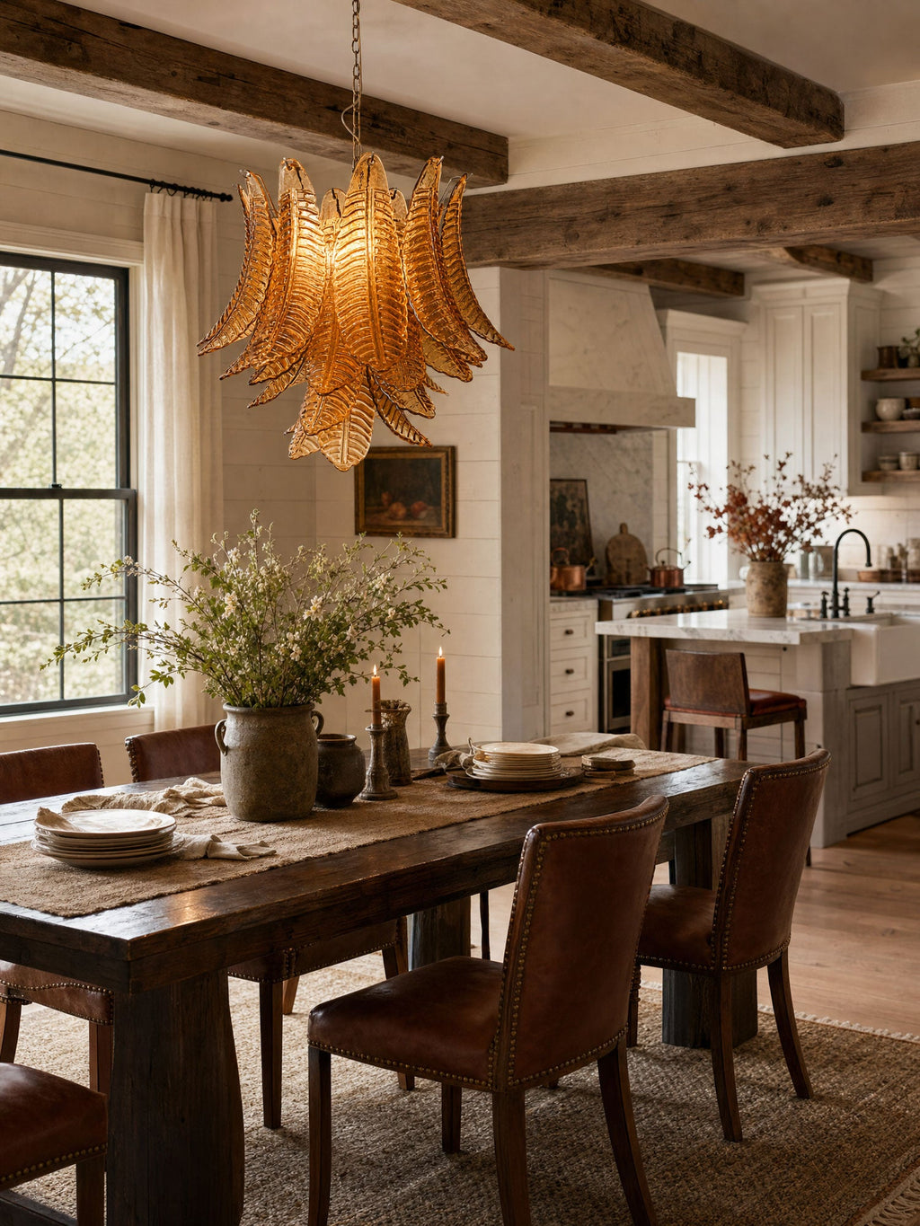 Amber Glass Leaf Chandelier Glass lighting by Bling Lighting Studio