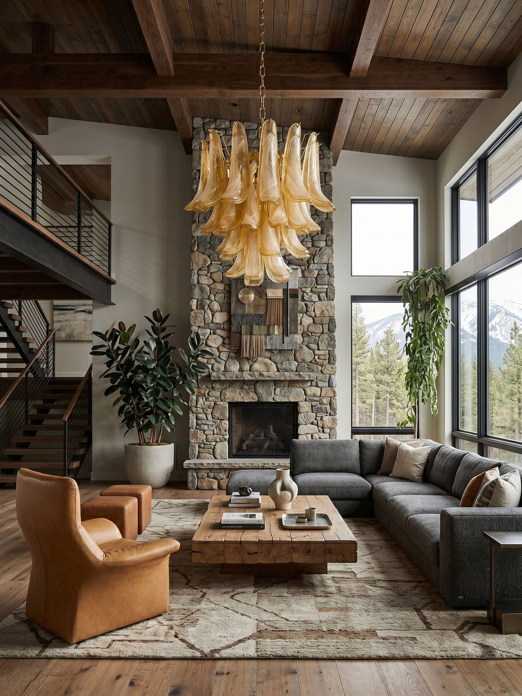 Amber Glass Petals Chandelier Glass lighting by Bling Lighting Studio