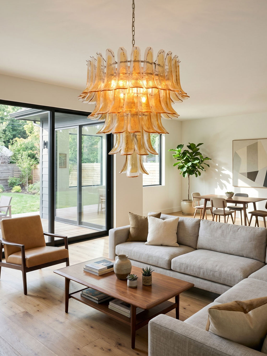Amber Glass Petals Chandelier Glass lighting by Bling Lighting Studio