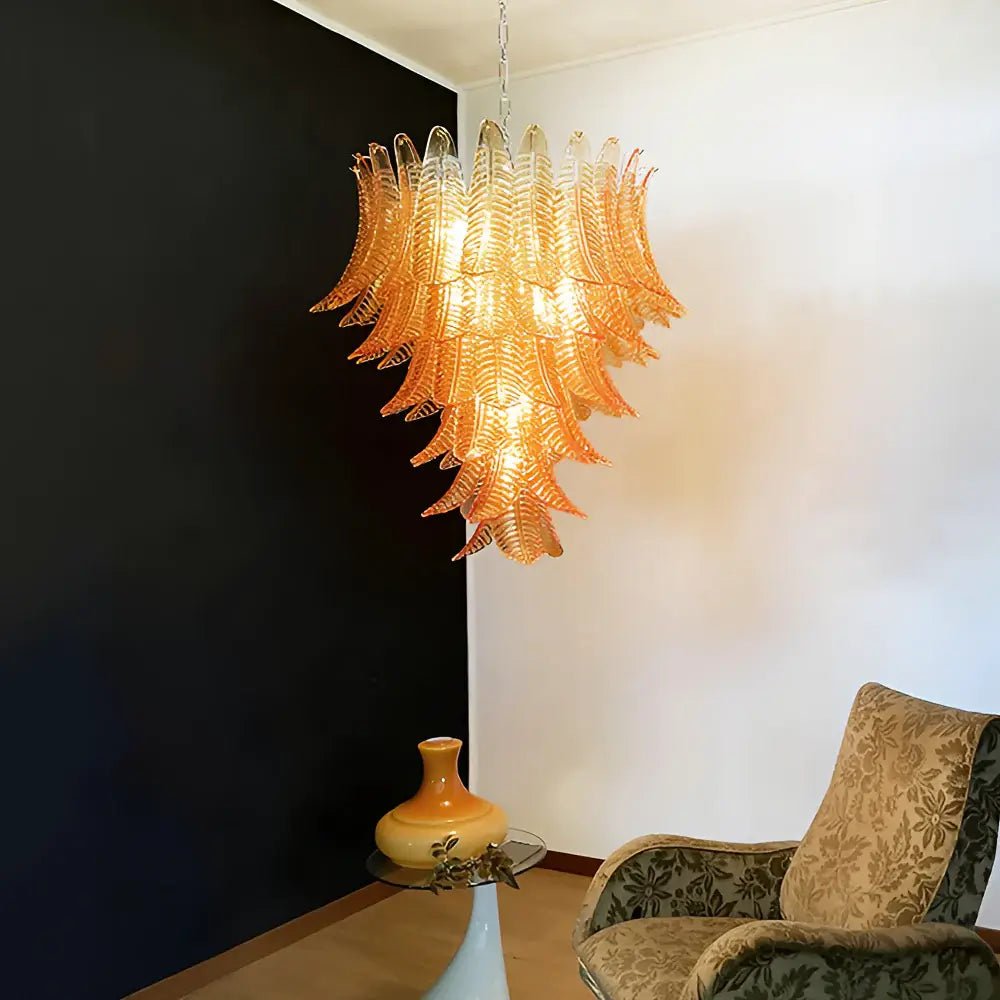 Amber Leaf Cascade Chandelier Glass lighting by Bling Lighting Studio