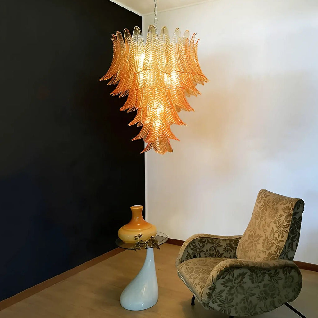 Amber Leaf Cascade Chandelier Glass lighting by Bling Lighting Studio