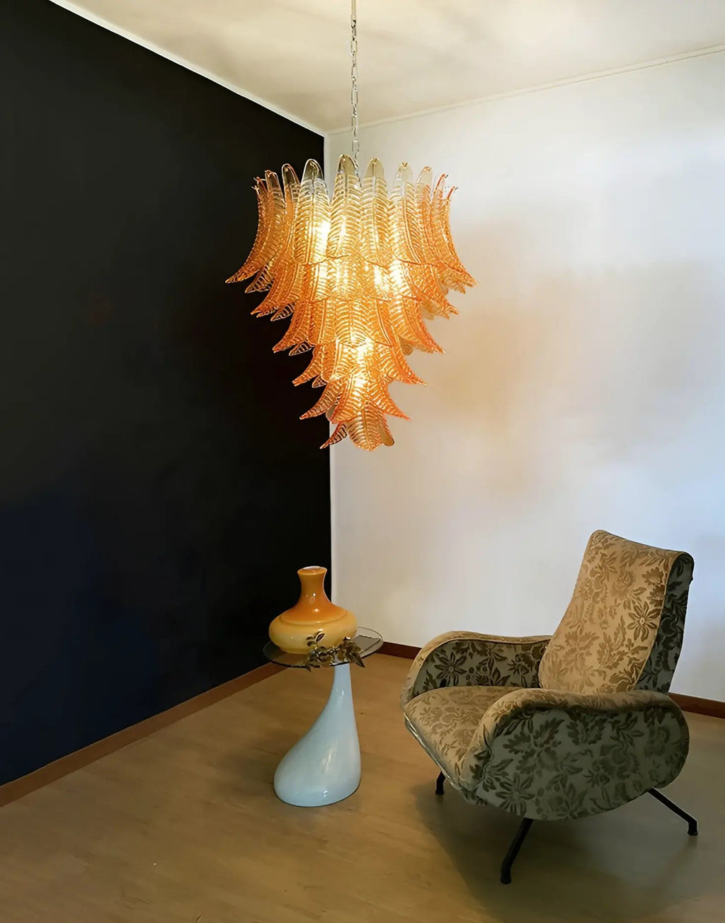 Amber Leaf Cascade Chandelier Glass lighting by Bling Lighting Studio