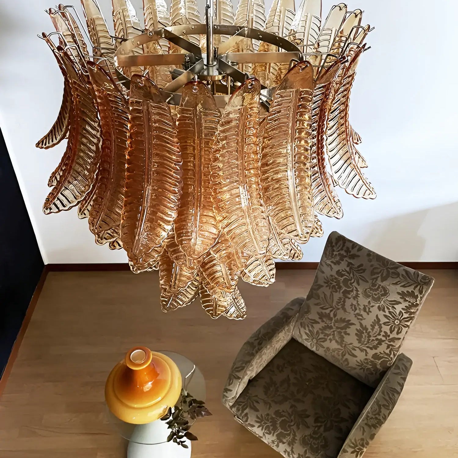 Amber Leaf Cascade Chandelier Glass lighting by Bling Lighting Studio