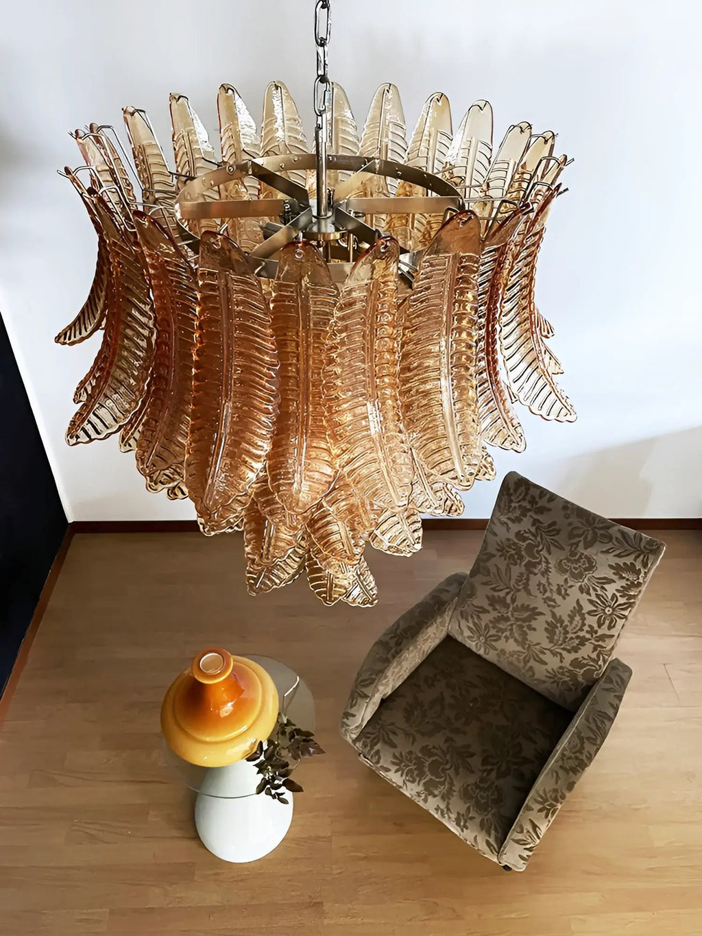 Amber Leaf Cascade Chandelier Glass lighting by Bling Lighting Studio