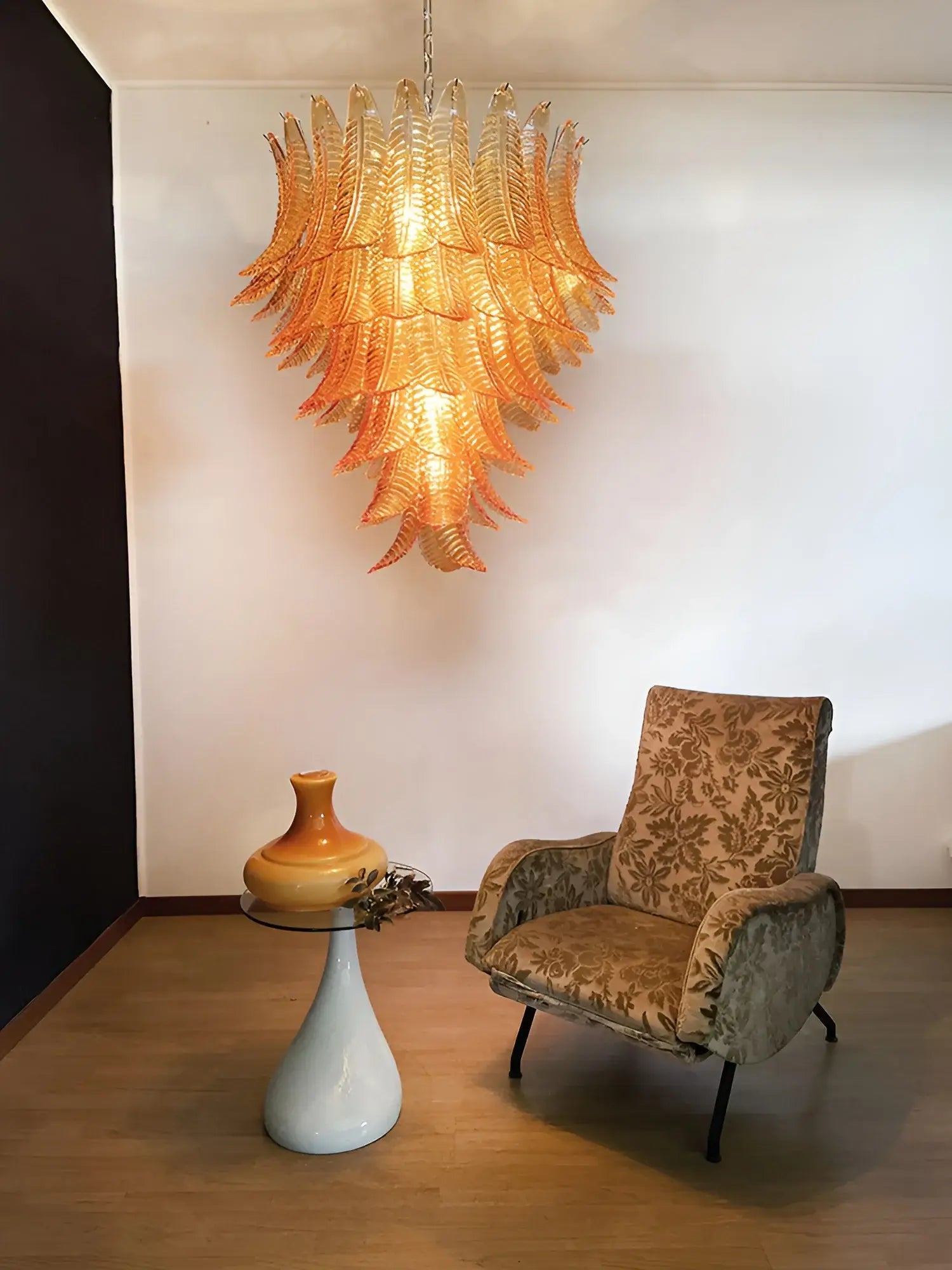 Amber Leaf Cascade Chandelier Glass lighting by Bling Lighting Studio