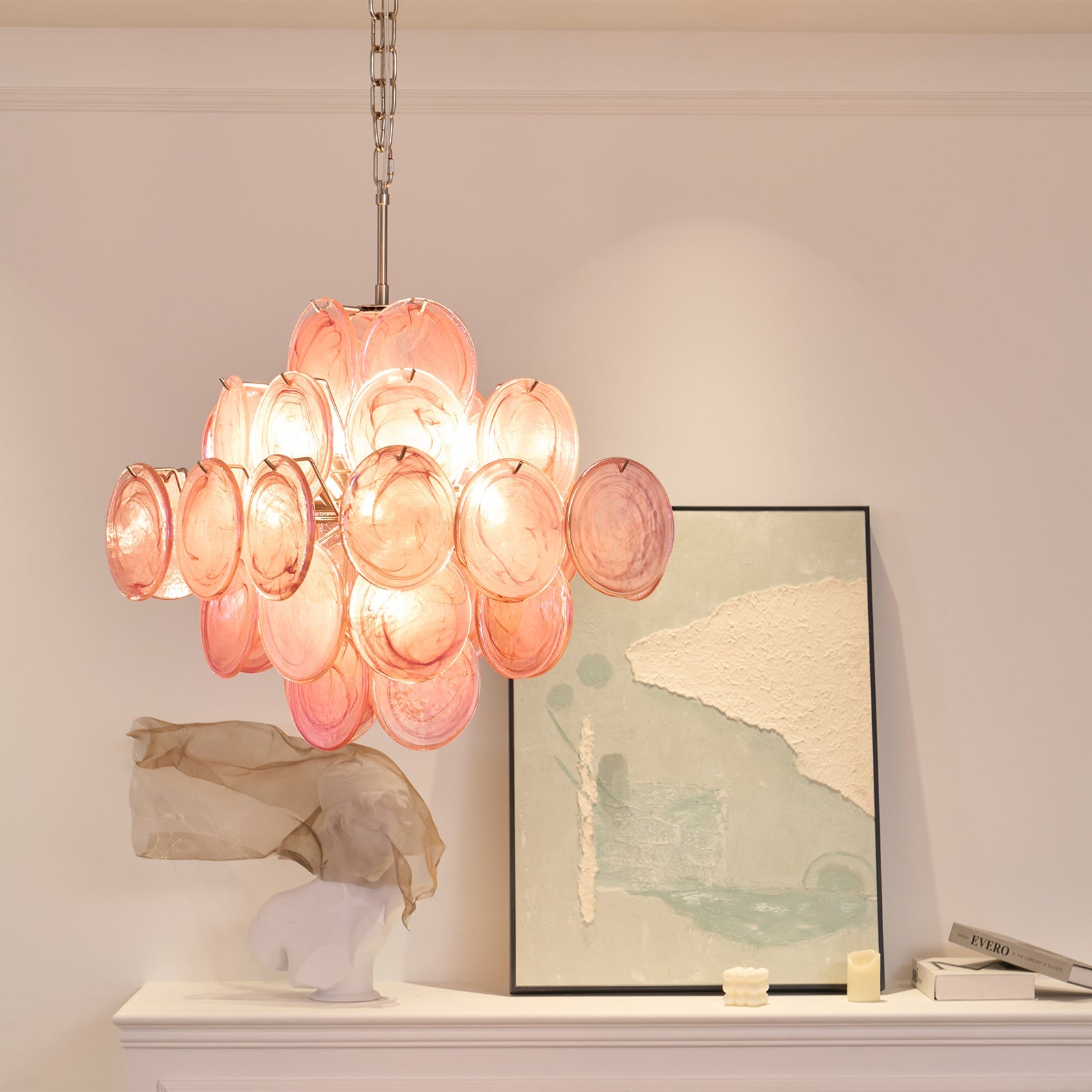 Aurelia Pink Glass Chandelier Glass lighting by Bling Lighting Studio