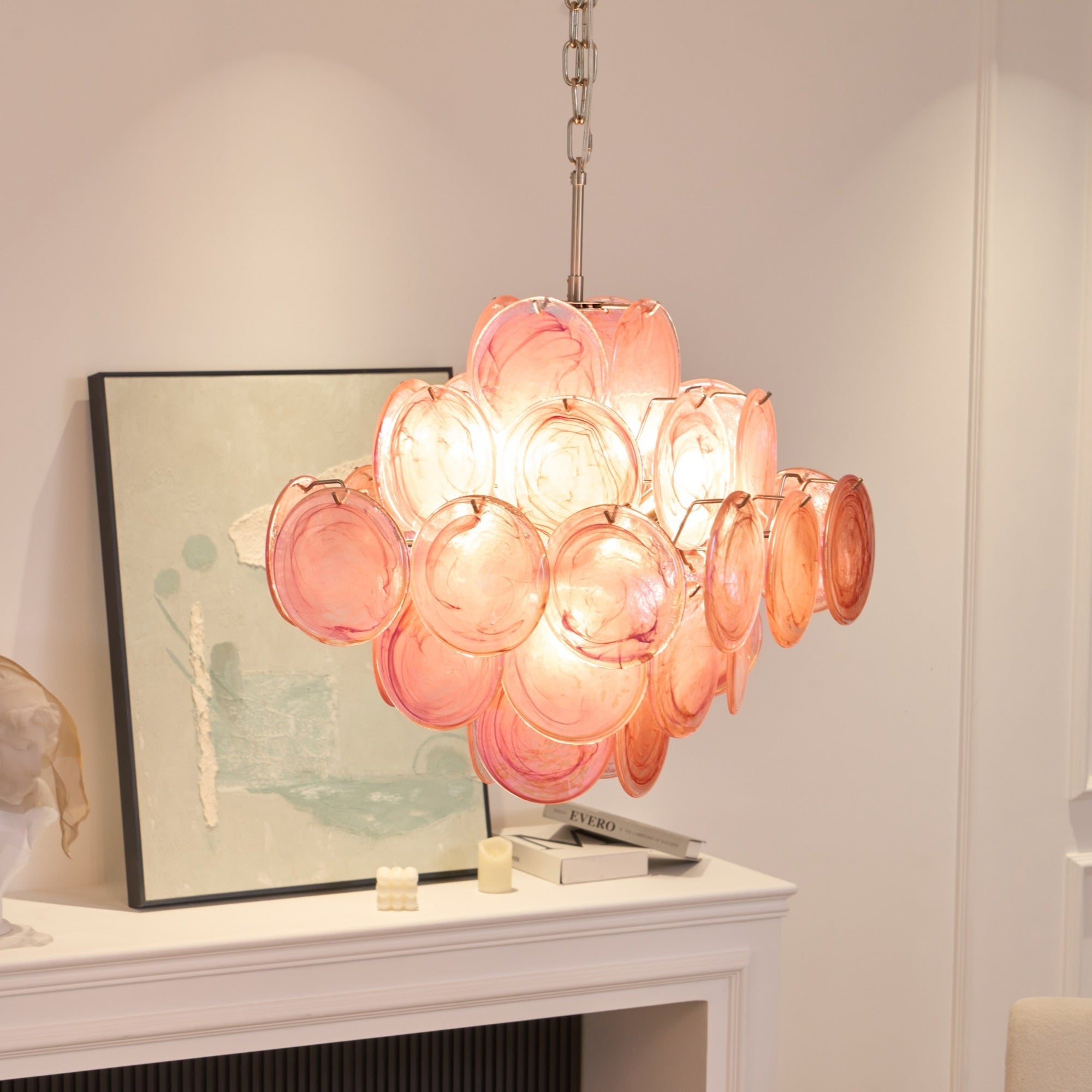 Aurelia Pink Glass Chandelier Glass lighting by Bling Lighting Studio