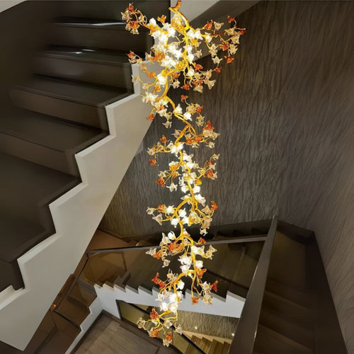 Verdant Branch Copper Vine Glass Flower Stairwell Chandelier by Bling Lighting Studio