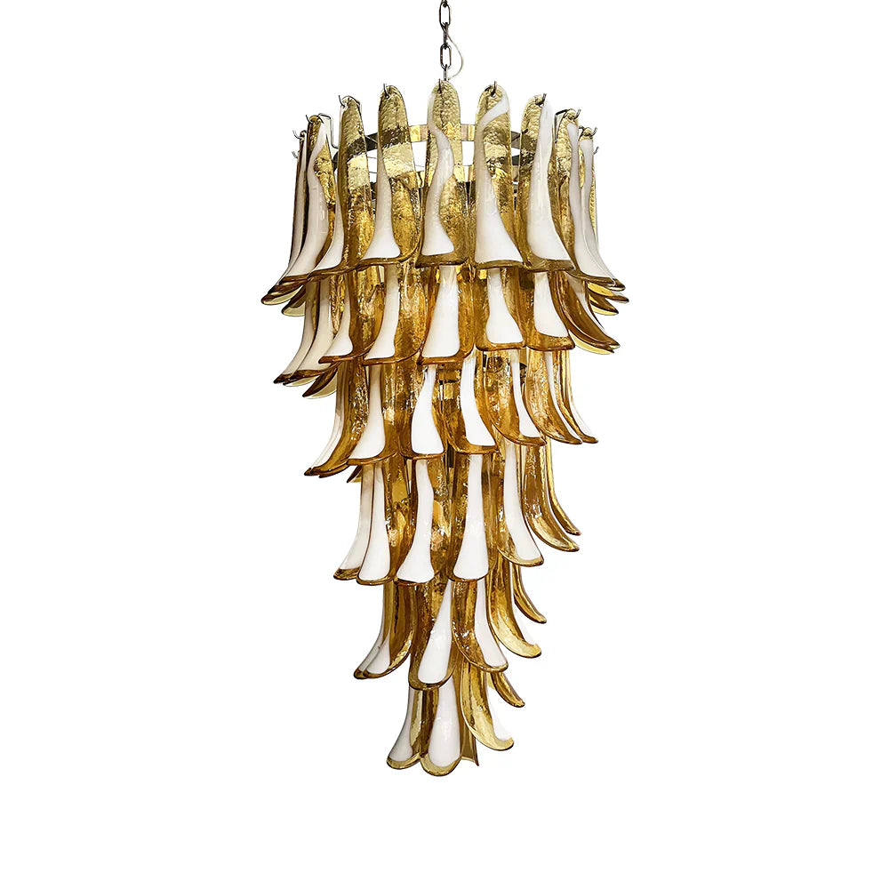 Petals Spiral Murano Amber Chandelier by Bling Lighting Studio