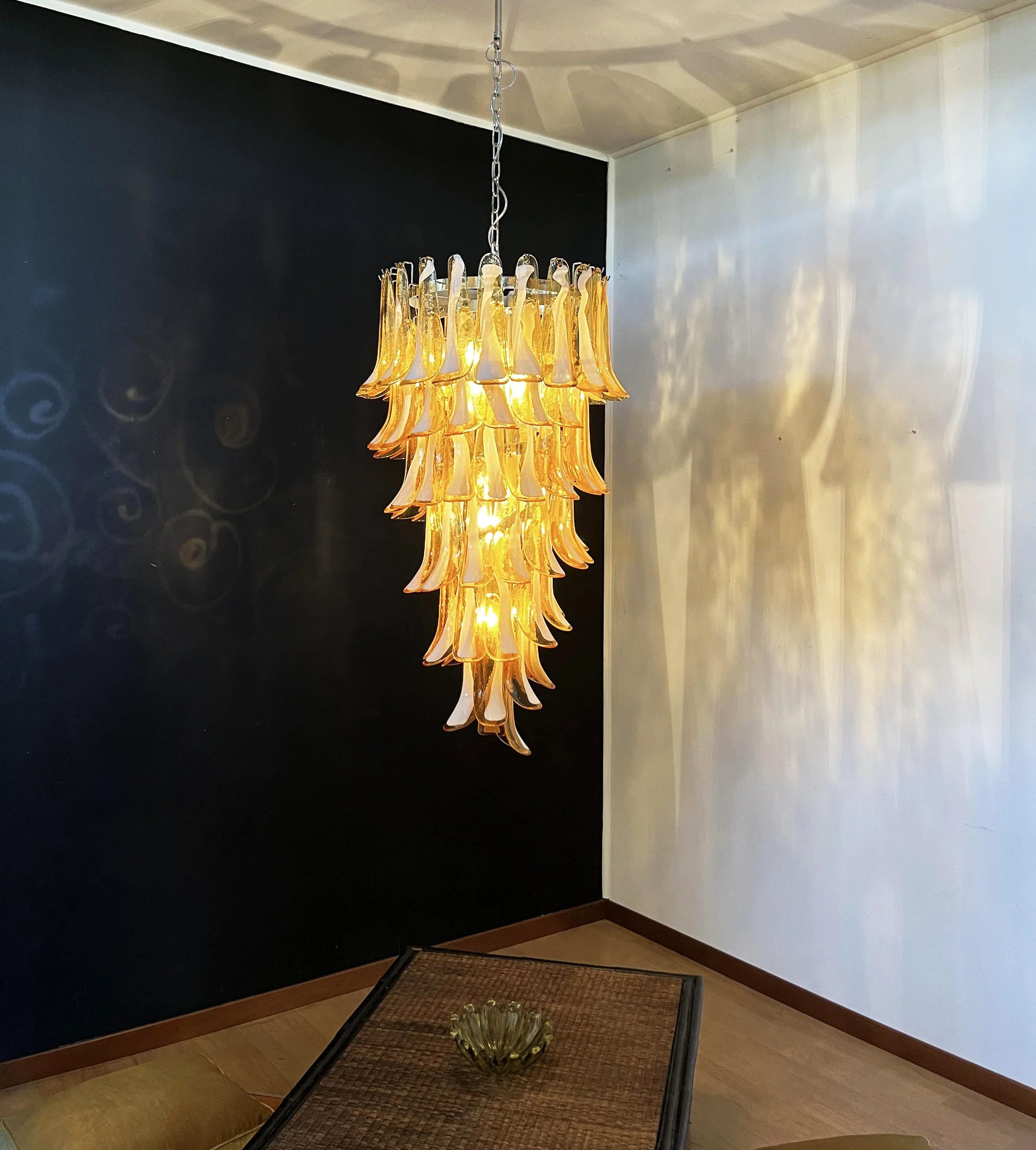 Petals Spiral Murano Amber Chandelier material and finish detail