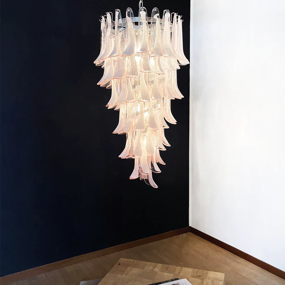 Petals Spiral Murano Pink Chandelier detail view