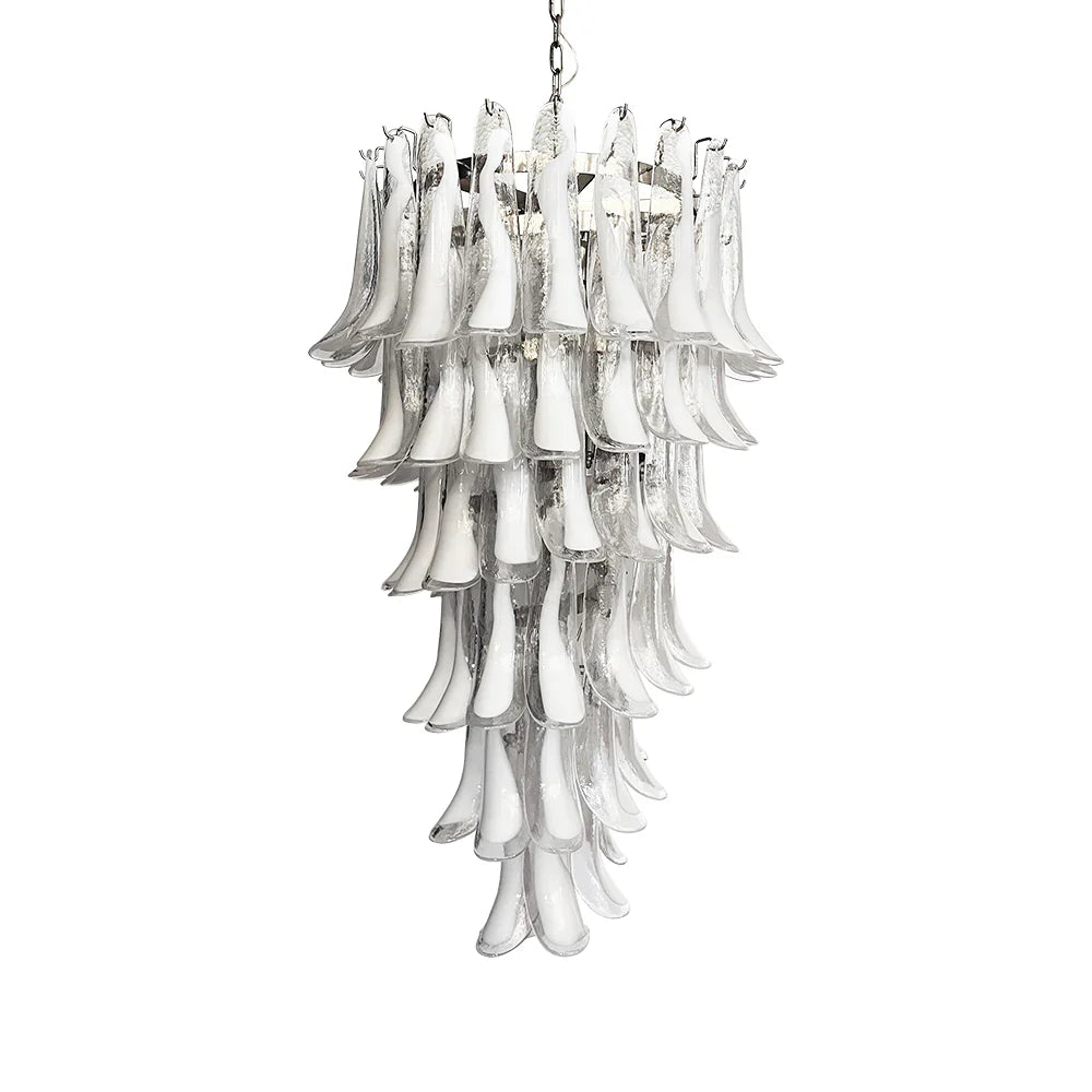 Petals Spiral Murano Transparent Chandelier by Bling Lighting Studio