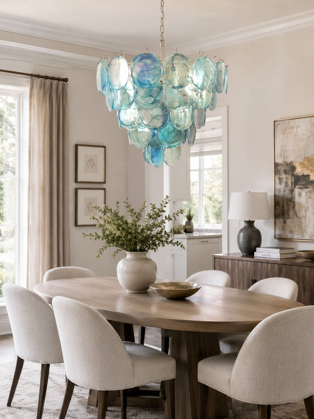 Blue Glass Disc Chandelier Glass lighting by Bling Lighting Studio