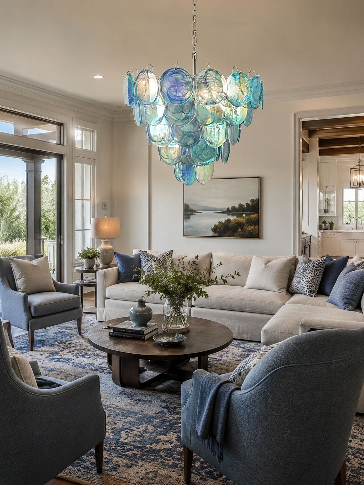 Blue Glass Disc Chandelier Glass lighting by Bling Lighting Studio