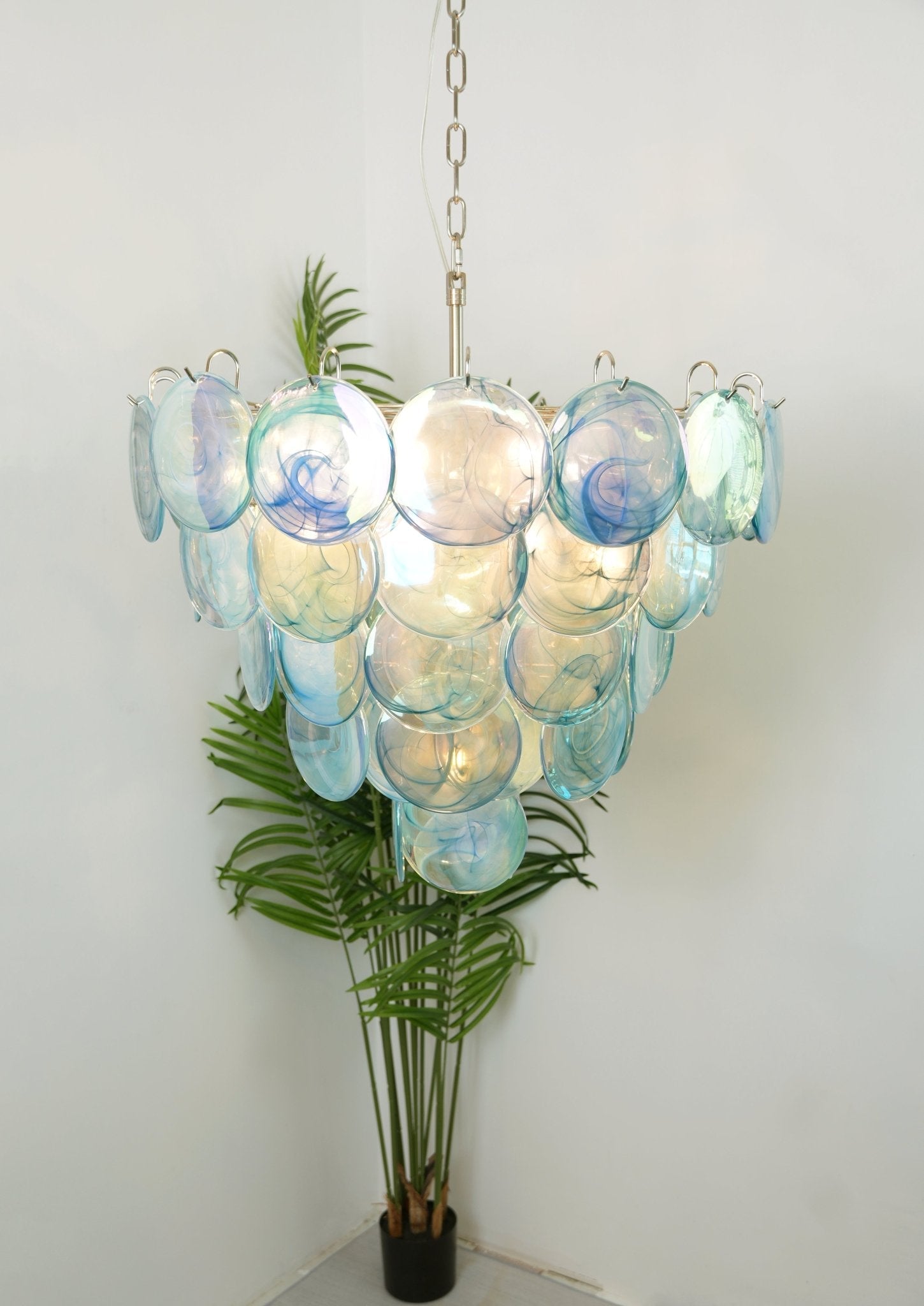 Blue Glass Disc Chandelier Glass lighting by Bling Lighting Studio