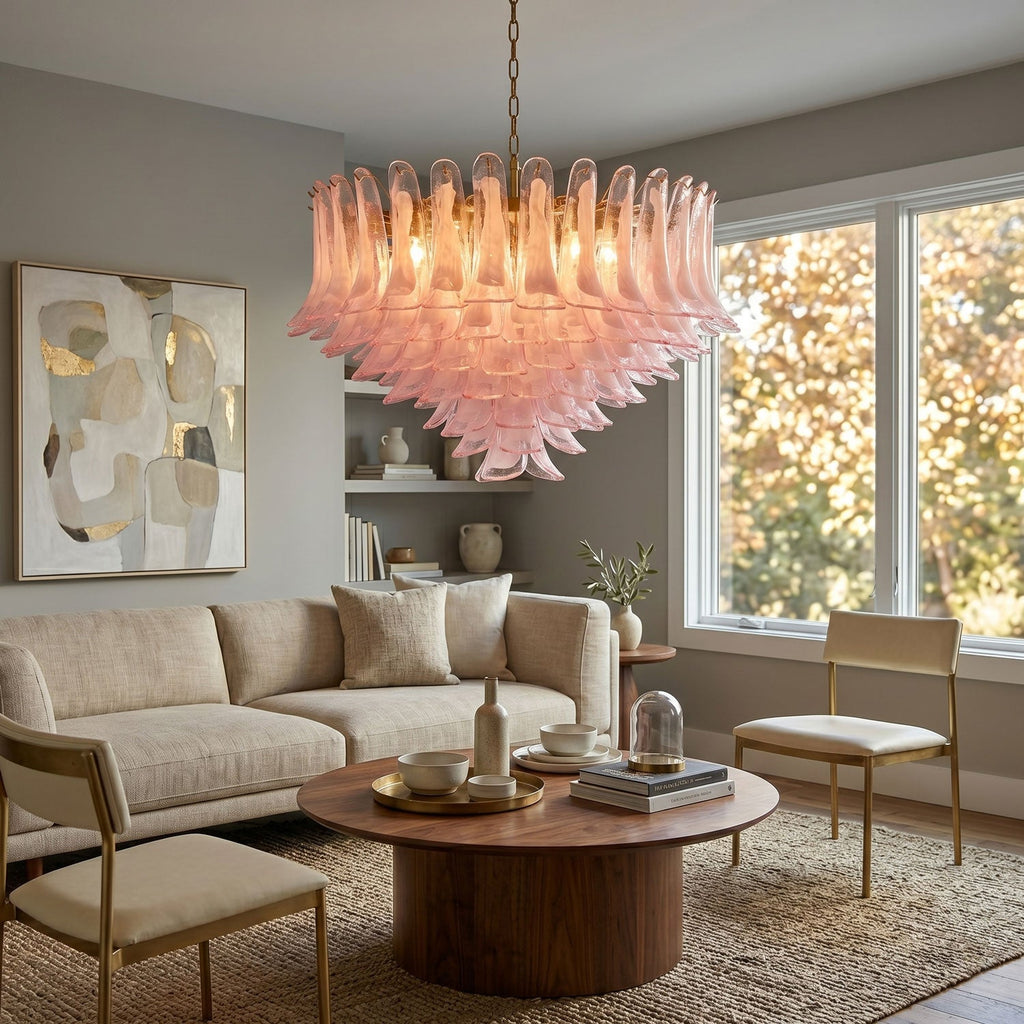 Blush Pink Glass Chandelier Glass lighting by Bling Lighting Studio