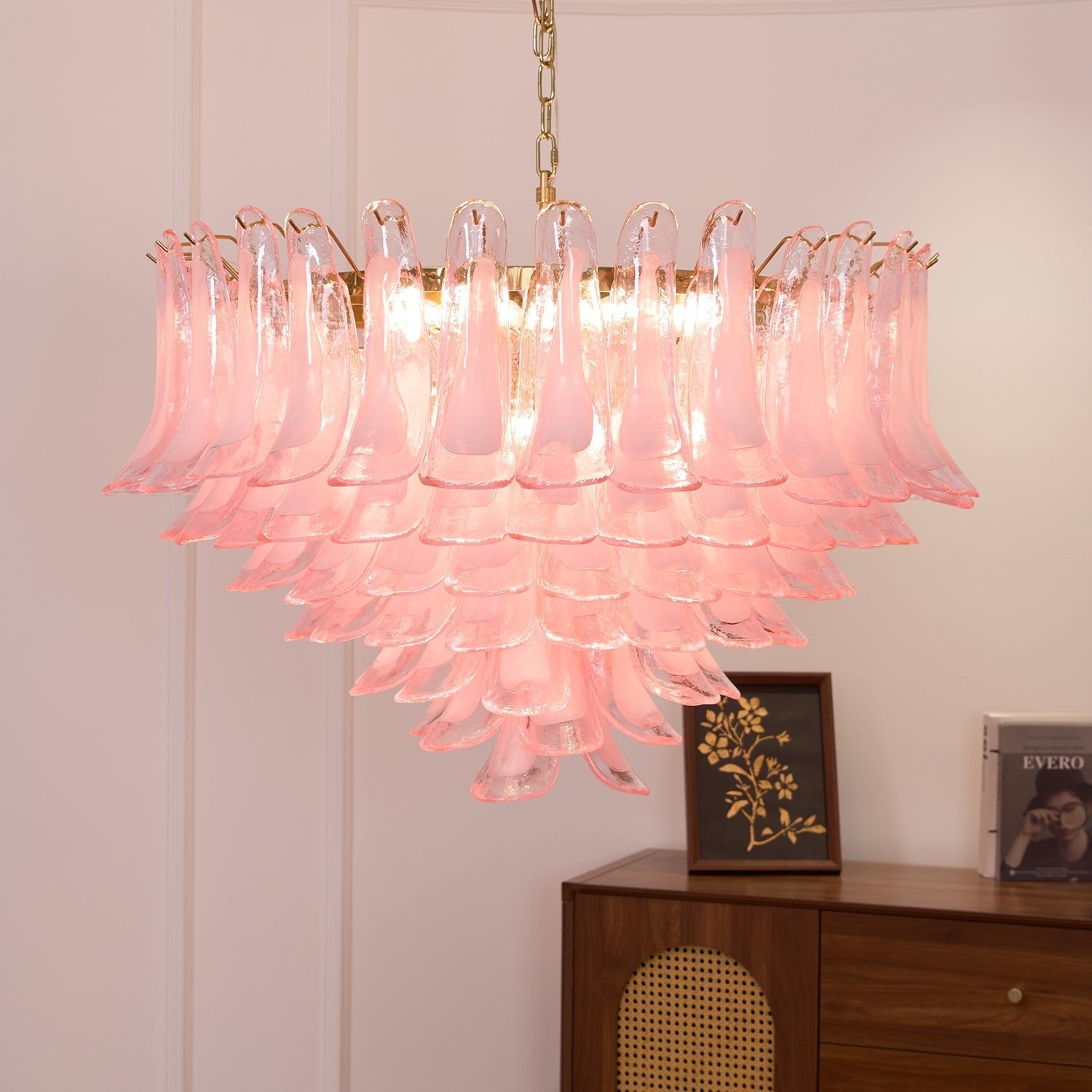 Blush Pink Glass Chandelier Glass lighting by Bling Lighting Studio