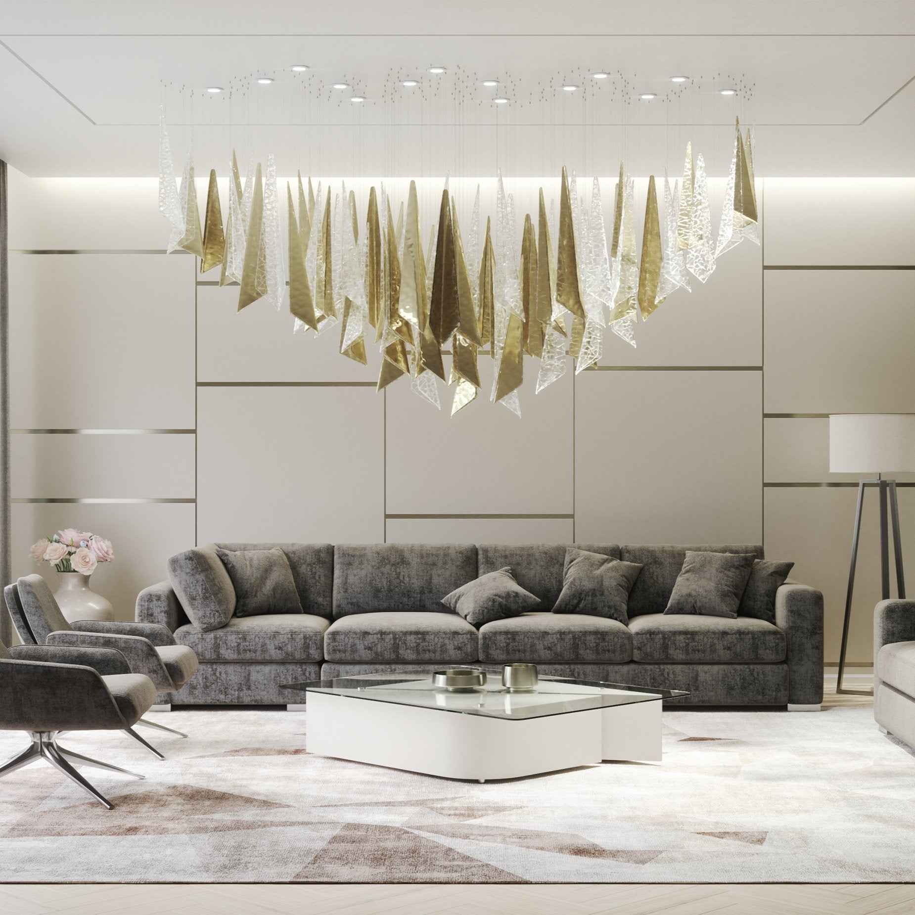 Airy Angled Glass Contemporary Chandelier