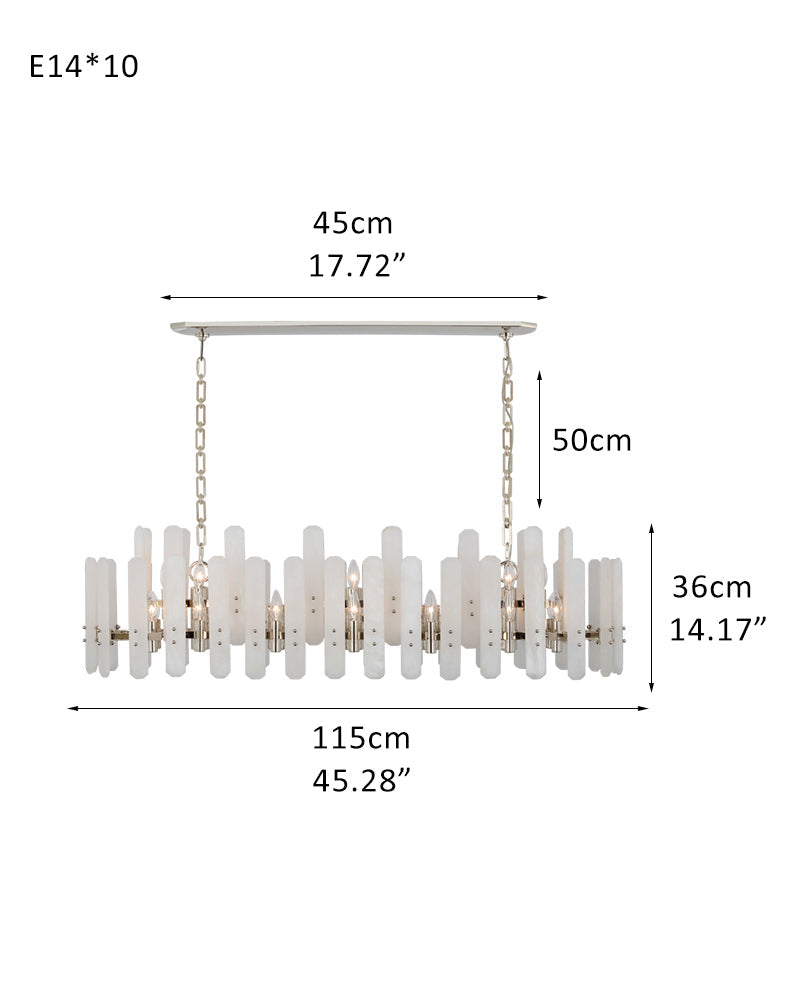 Large Alabaster Rectangular Chandelier Wide 40“ 45” with Chrome Frame for dining room