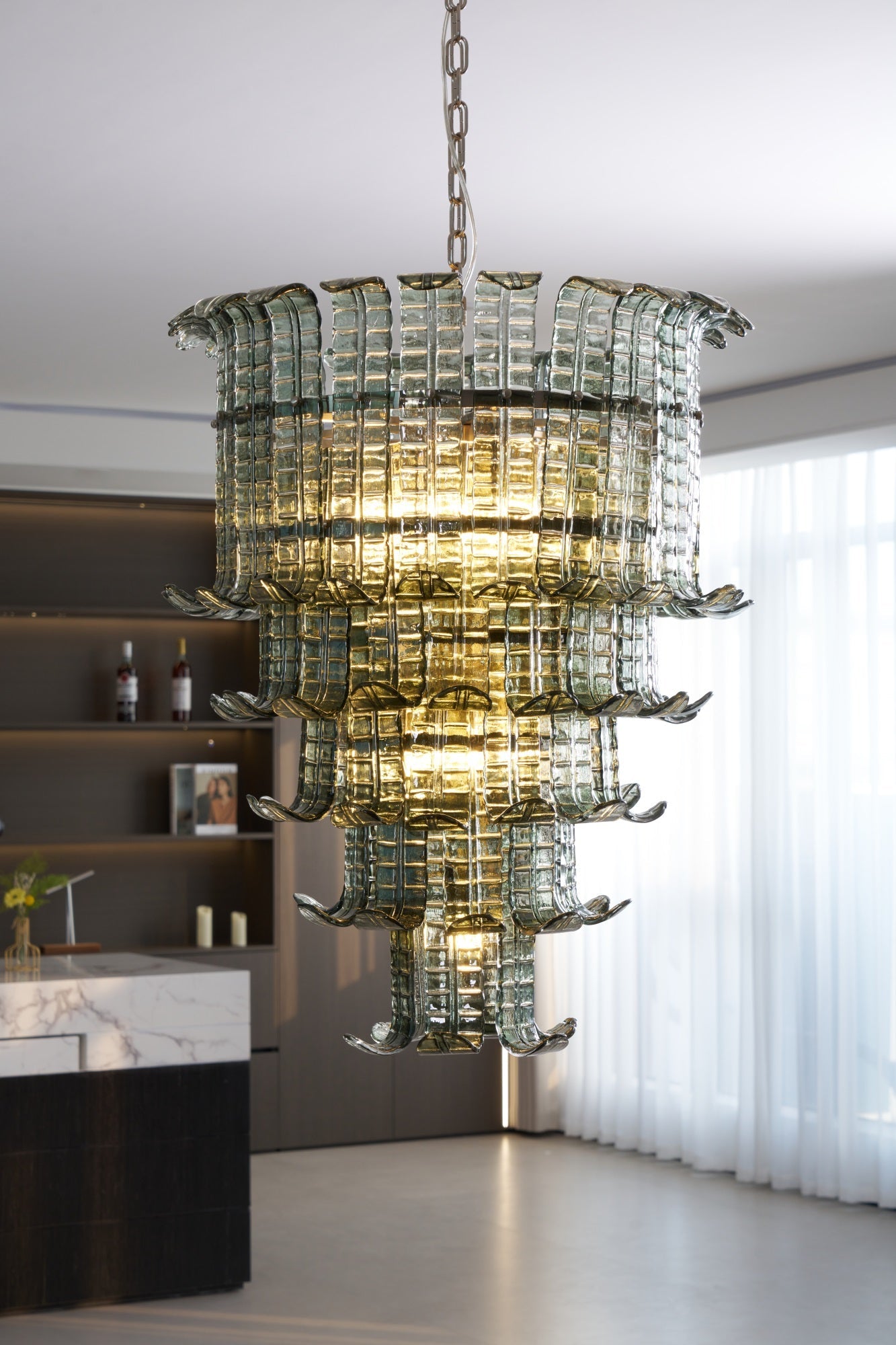 Cascade Glass Green Chandelier Glass lighting by Bling Lighting Studio