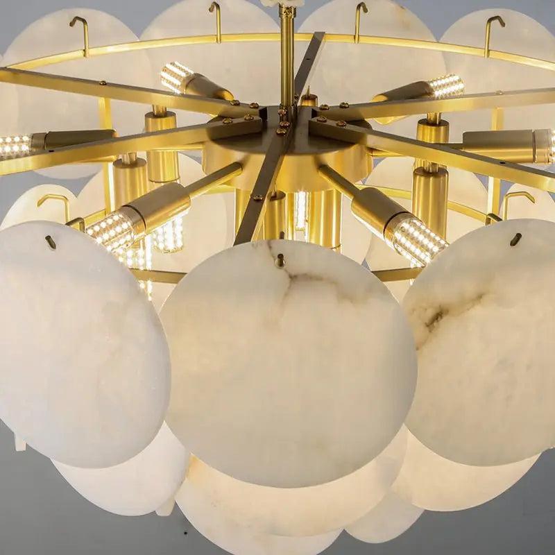 Spain Alabaster Flake Brass Living Room Chandelier by Bling Lighting Studio