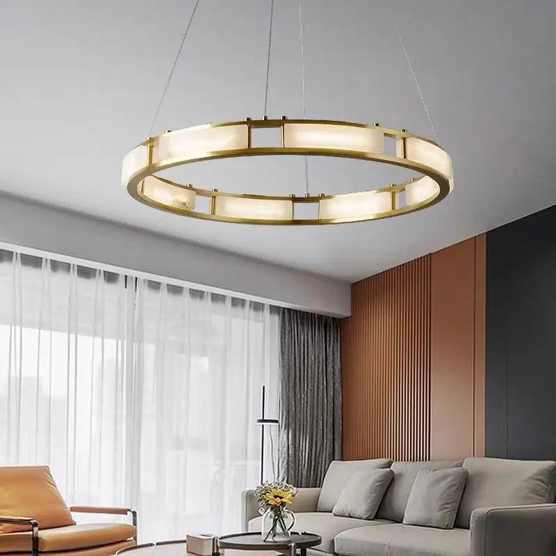Spain Alabaster Brass Round Chandelier Lighting by Bling Lighting Studio