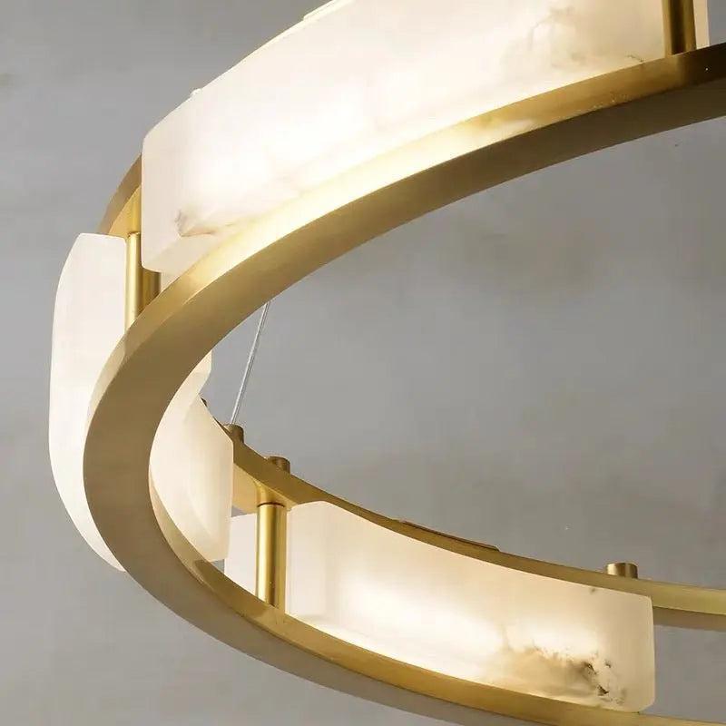 Spain Alabaster Brass Round Chandelier Lighting by Bling Lighting Studio