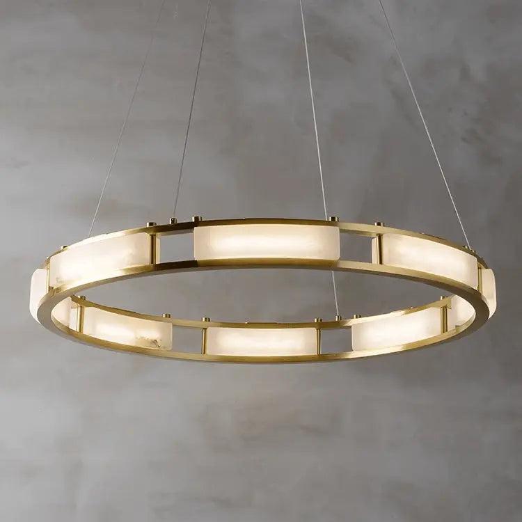 Spain Alabaster Brass Round Chandelier Lighting by Bling Lighting Studio